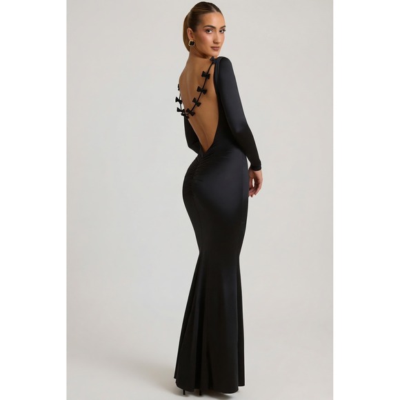 Oh Polly Dresses & Skirts - Oh Polly Alila Bow-Detail Ruched Maxi DressNWT Size US 4 Black